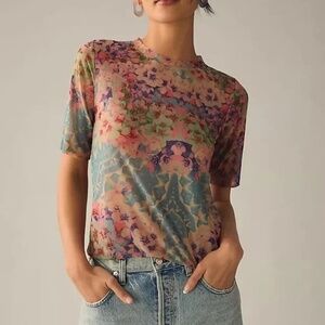 Anthropologie Mesh Top Pink Floral XXS